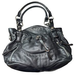 B. Makowsky Black Pebbled Leather Slouchy Hobo Bag - Signature Leopard Lining